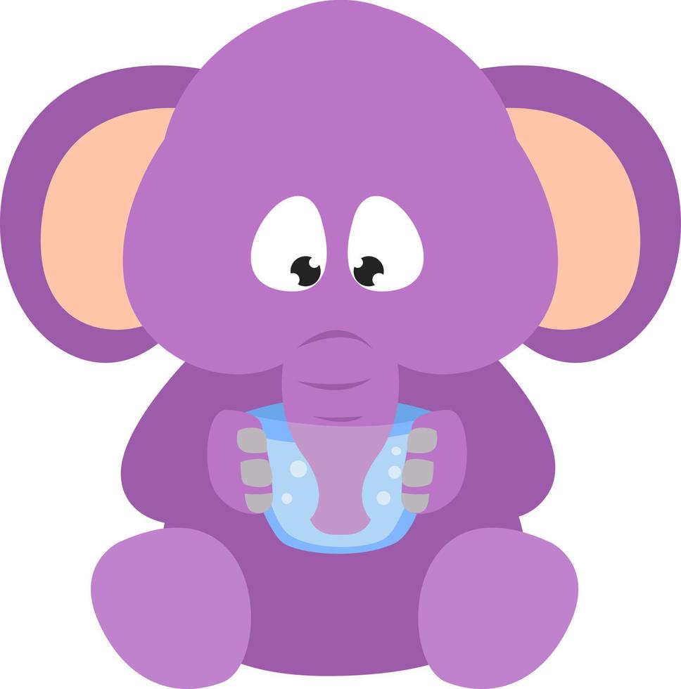 Purper olifant drinken water, illustratie, vector Aan wit achtergrond