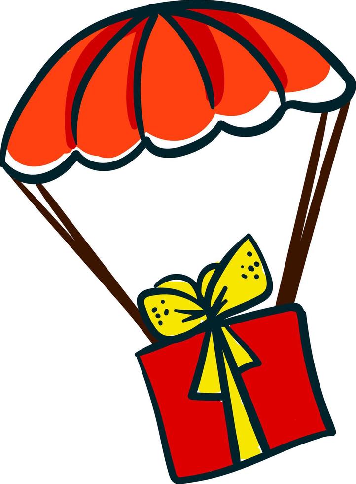 parachute met geschenk doos , illustratie, vector Aan wit achtergrond