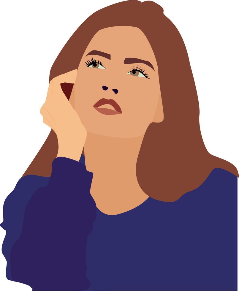 meisje in blauw shirt, illustratie, vector Aan wit achtergrond.