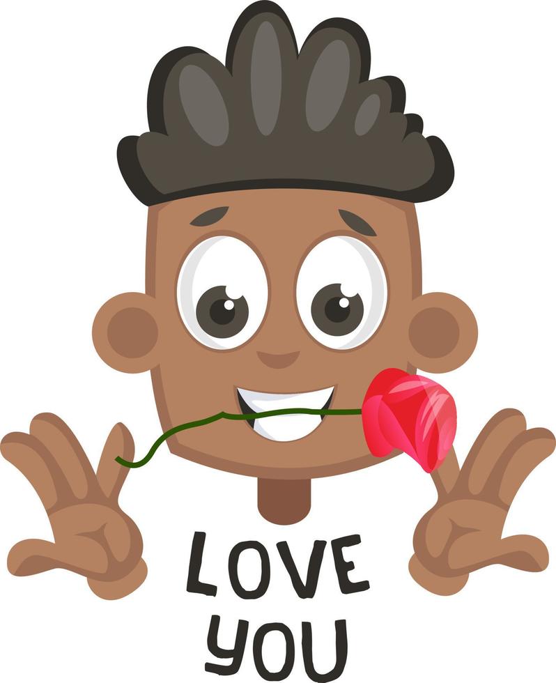 jongen met roos, illustratie, vector Aan wit achtergrond.