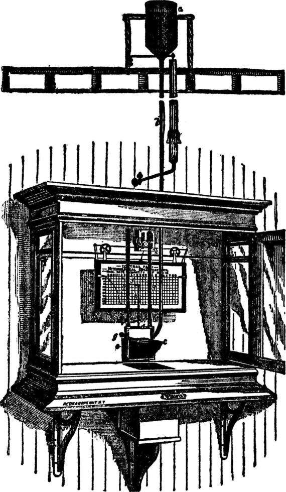 regen peilen of regenmeter, pluviometer, of een ombromete, wijnoogst illustratie. vector