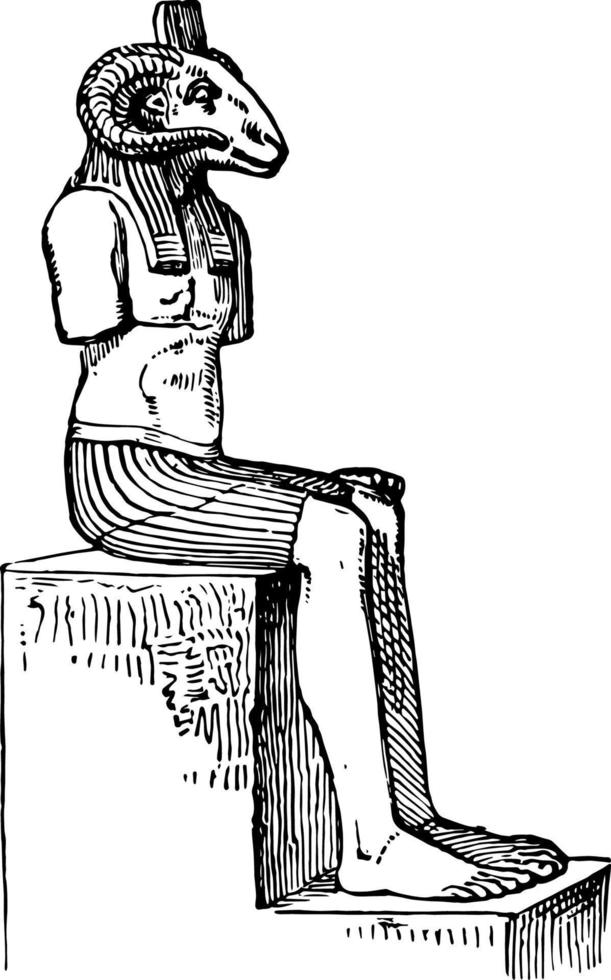 Ammon is een Grieks en Romeins opvatting van de Egyptische godheid amen naar ra wijnoogst gravure. vector