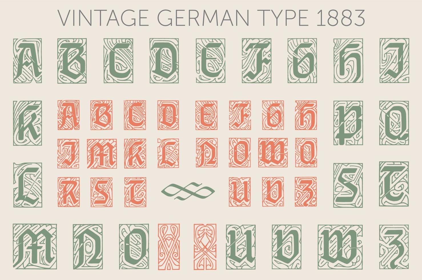 wijnoogst lettertype, lettertype, alfabet hoofdsteden. voor etiketten en verschillend type ontwerpen. van Duitse type gieterij genzsch en hey Gesticht in 1833. vector