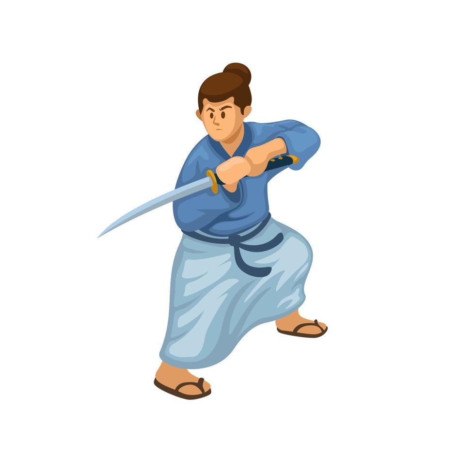 samurai actie houding figuur tekenfilm illustratie vector