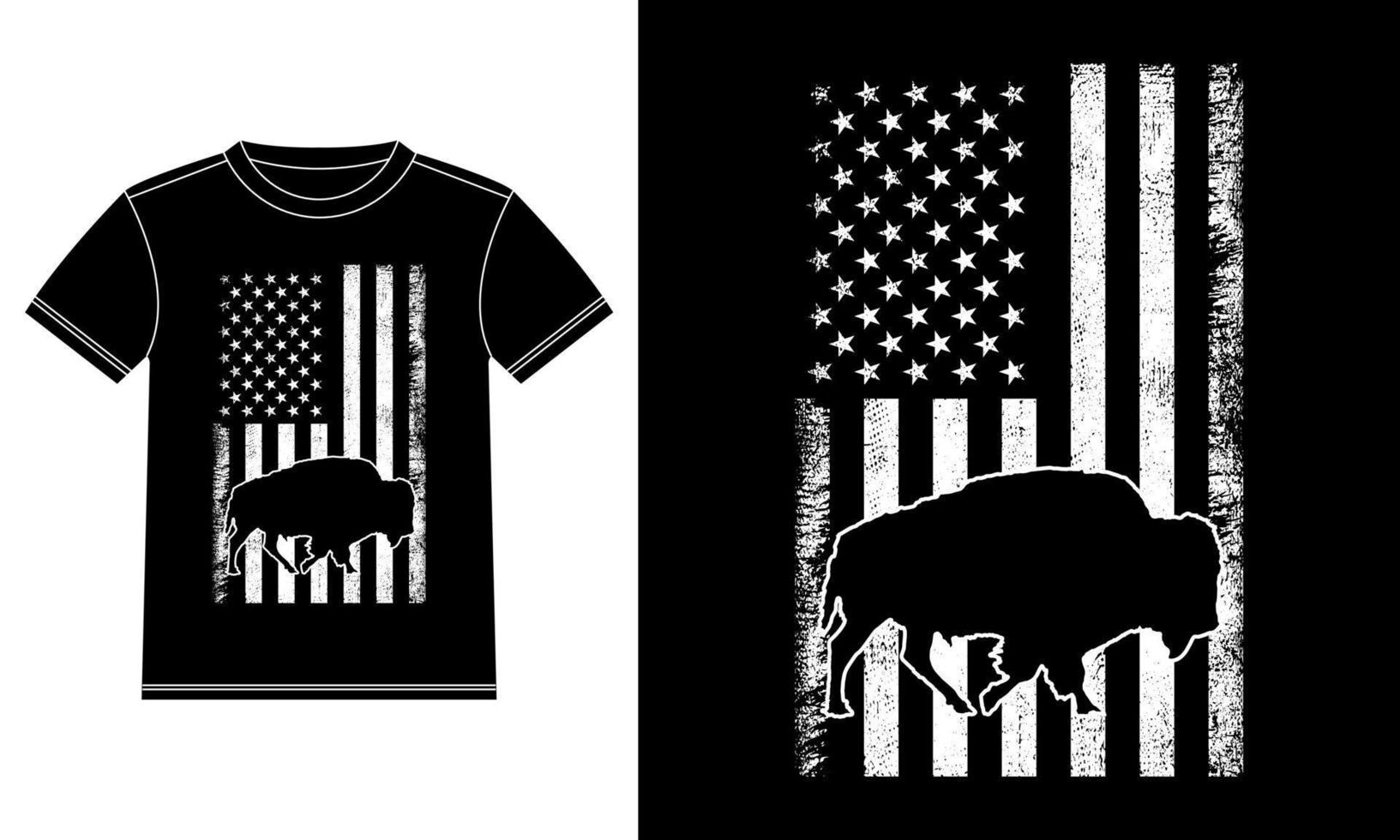 Amerikaans bizon buffel met Amerikaans vlag t-shirt vector