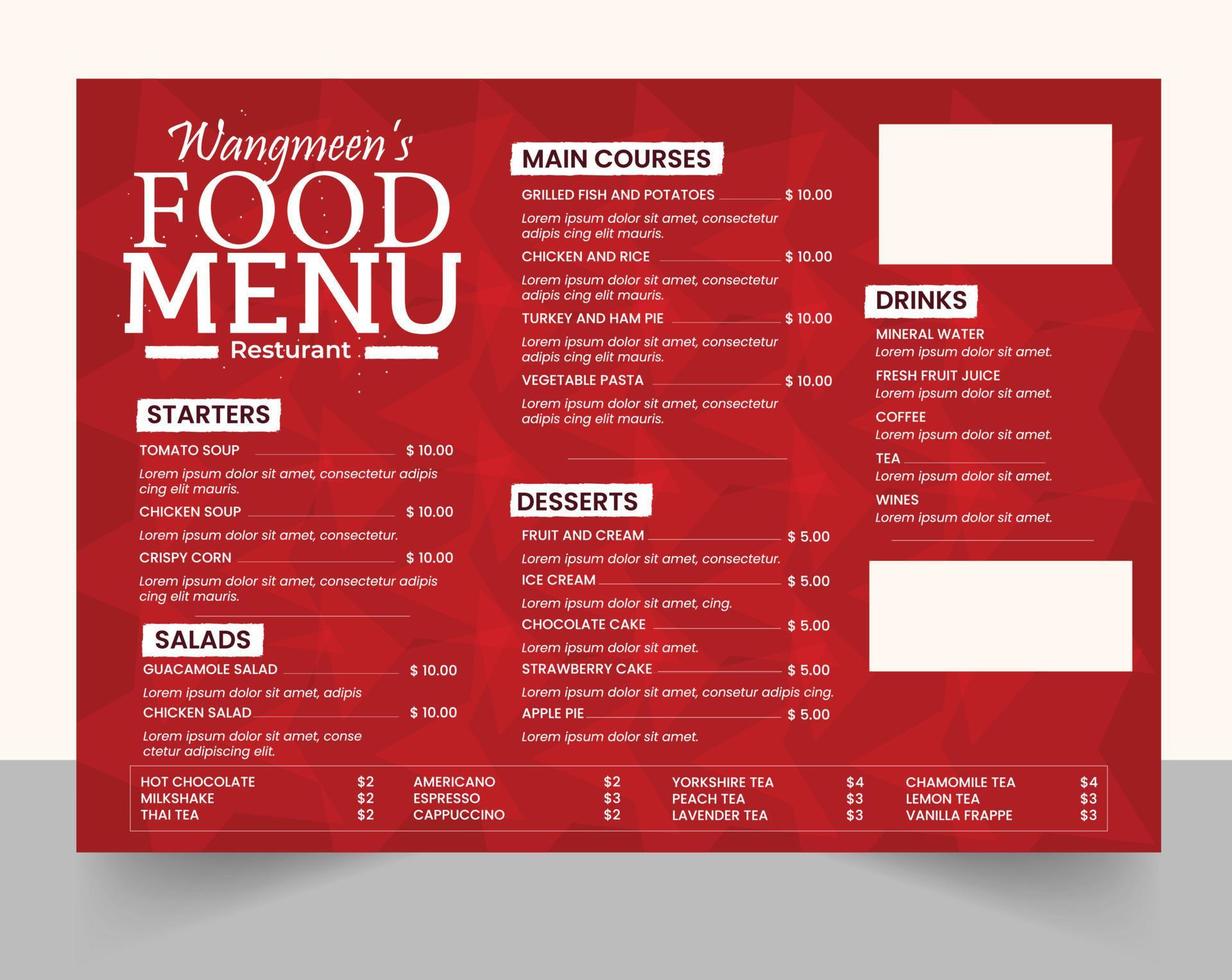 restaurant menu kaart sjabloon vector