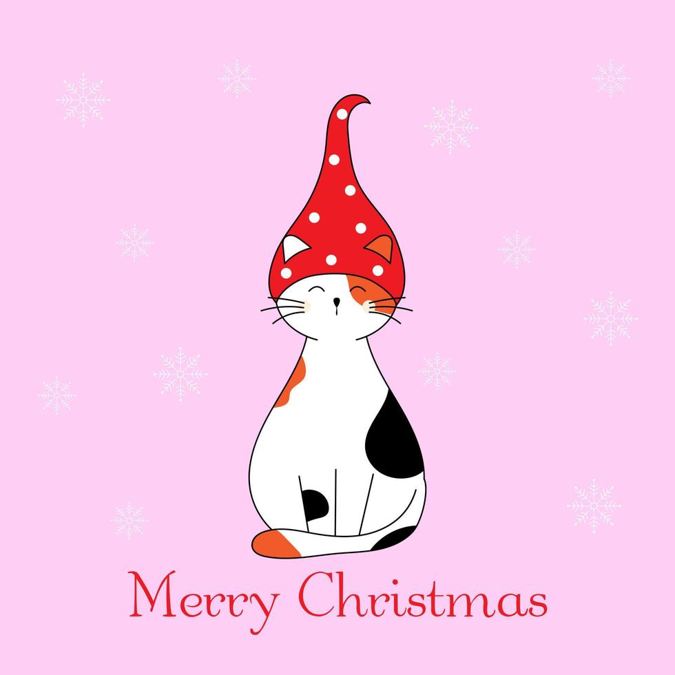 schattig kat in een gnoom hoed. tekening stijl illustratie. Kerstmis groet kaart. vrolijk kerstmis. vector illustratie