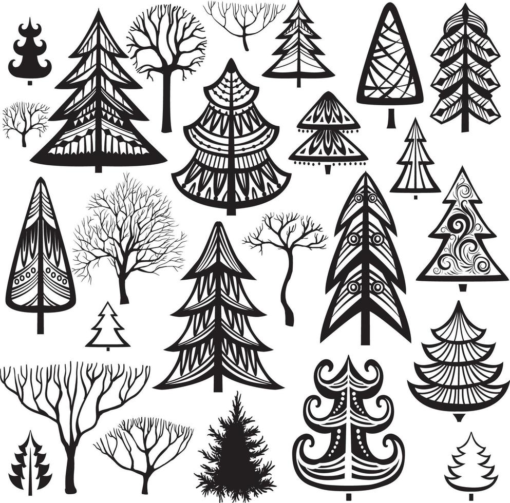 verzameling van winter bomen silhouetten vector