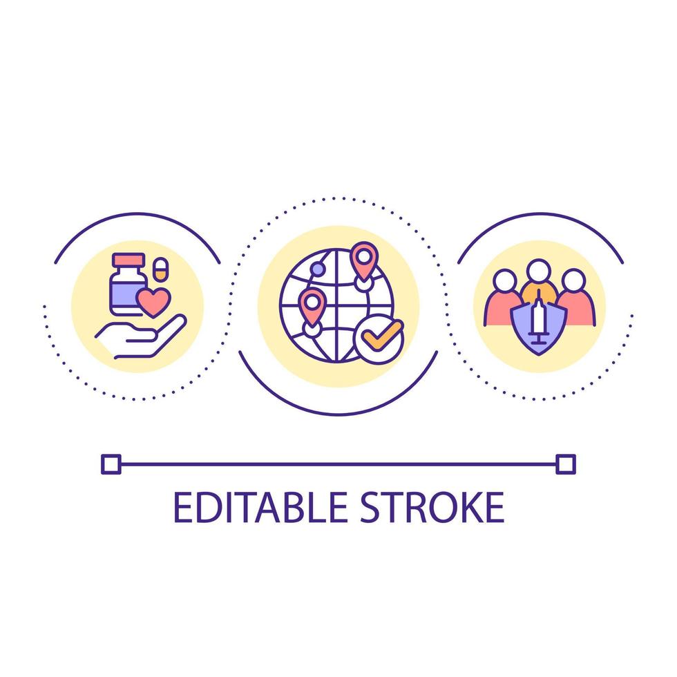 geneesmiddel beschikbaarheid lus concept icoon. distributie en logistiek. gezondheidszorg en farmacologie abstract idee dun lijn illustratie. geïsoleerd schets tekening. bewerkbare hartinfarct. vector