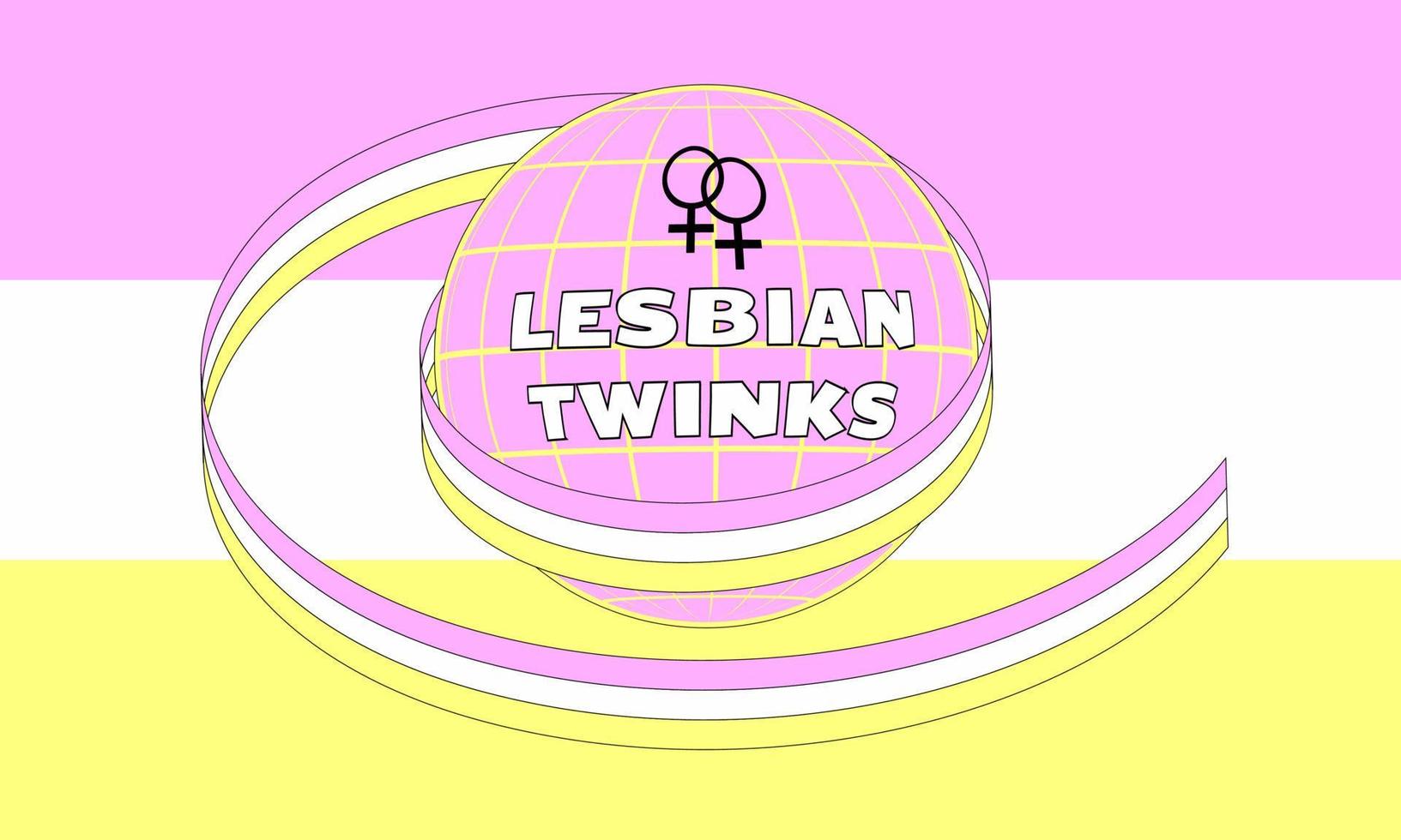 lesbienne twinks subcultuur symbool. vector illustratie. de grond, geschilderd in de kleuren van de vlag, is verpakt in een lint met de officieel vlag van de lgbt gemeenschap.