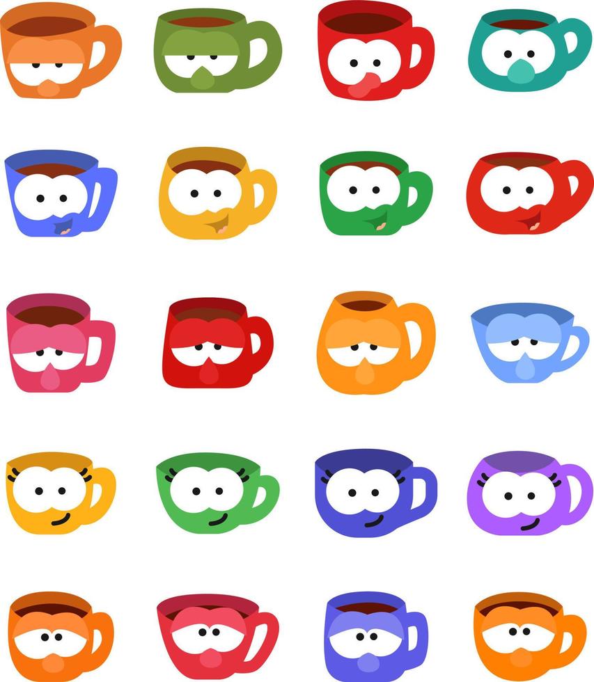 kleurrijk cups en mokken, illustratie, vector Aan een wit achtergrond.