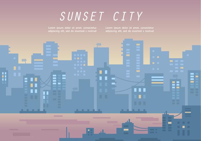 Cool Sunset Panorama van de Stad Vector Illustration