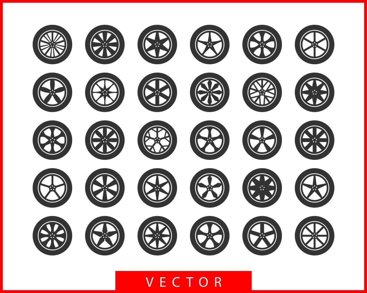 reeks banden en wielen. schijf wiel auto icoon vector. vector