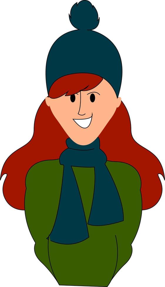 meisje met groen jasje, illustratie, vector Aan wit achtergrond.
