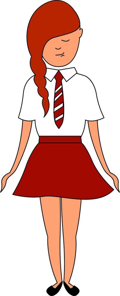 meisje in school- uniform, illustratie, vector Aan wit achtergrond.