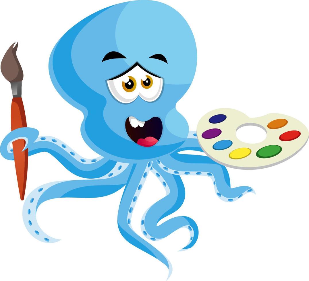 Octopus met kleur palet, illustratie, vector Aan wit achtergrond.