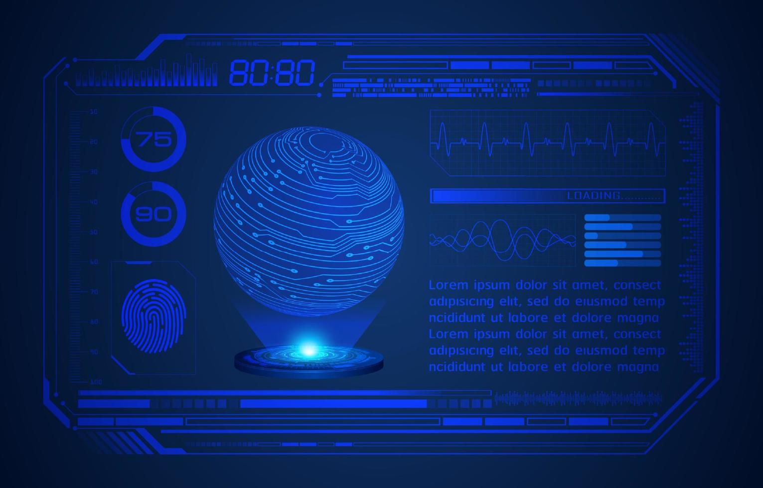 blauw modern hud technologie scherm achtergrond met holografische wereldbol vector