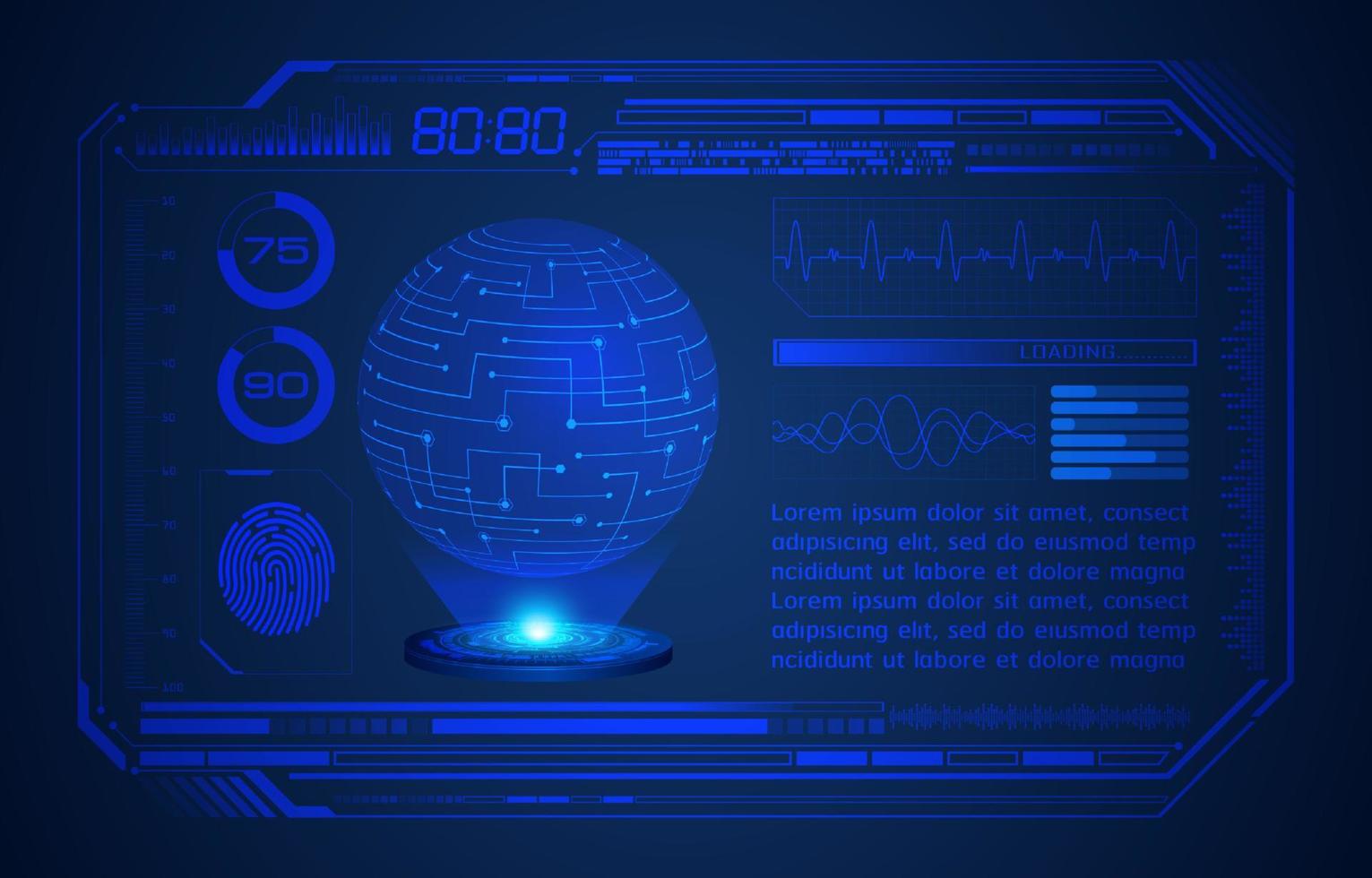 blauw modern hud technologie scherm achtergrond met holografische wereldbol vector