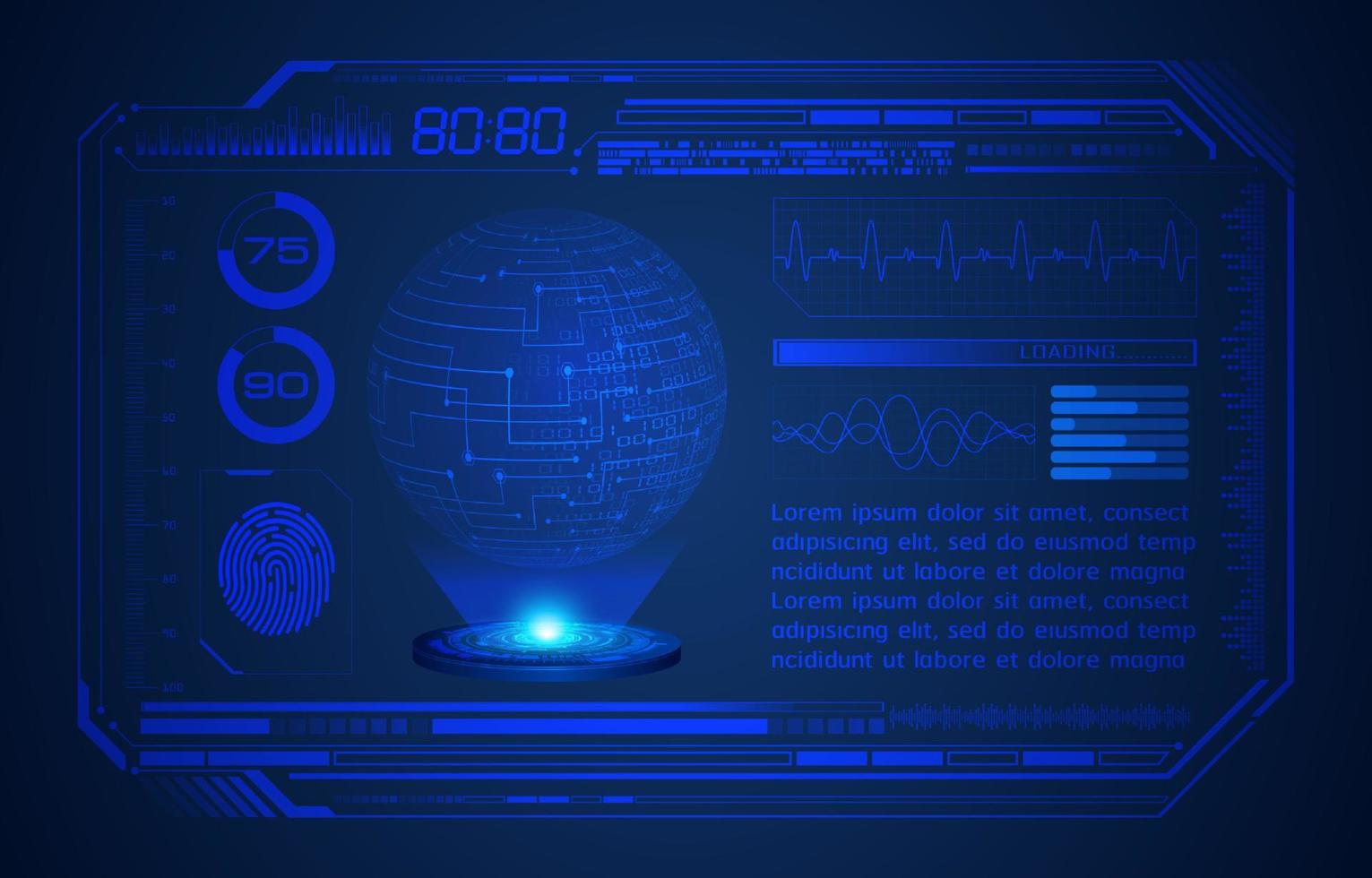 blauw modern hud technologie scherm achtergrond met holografische wereldbol vector