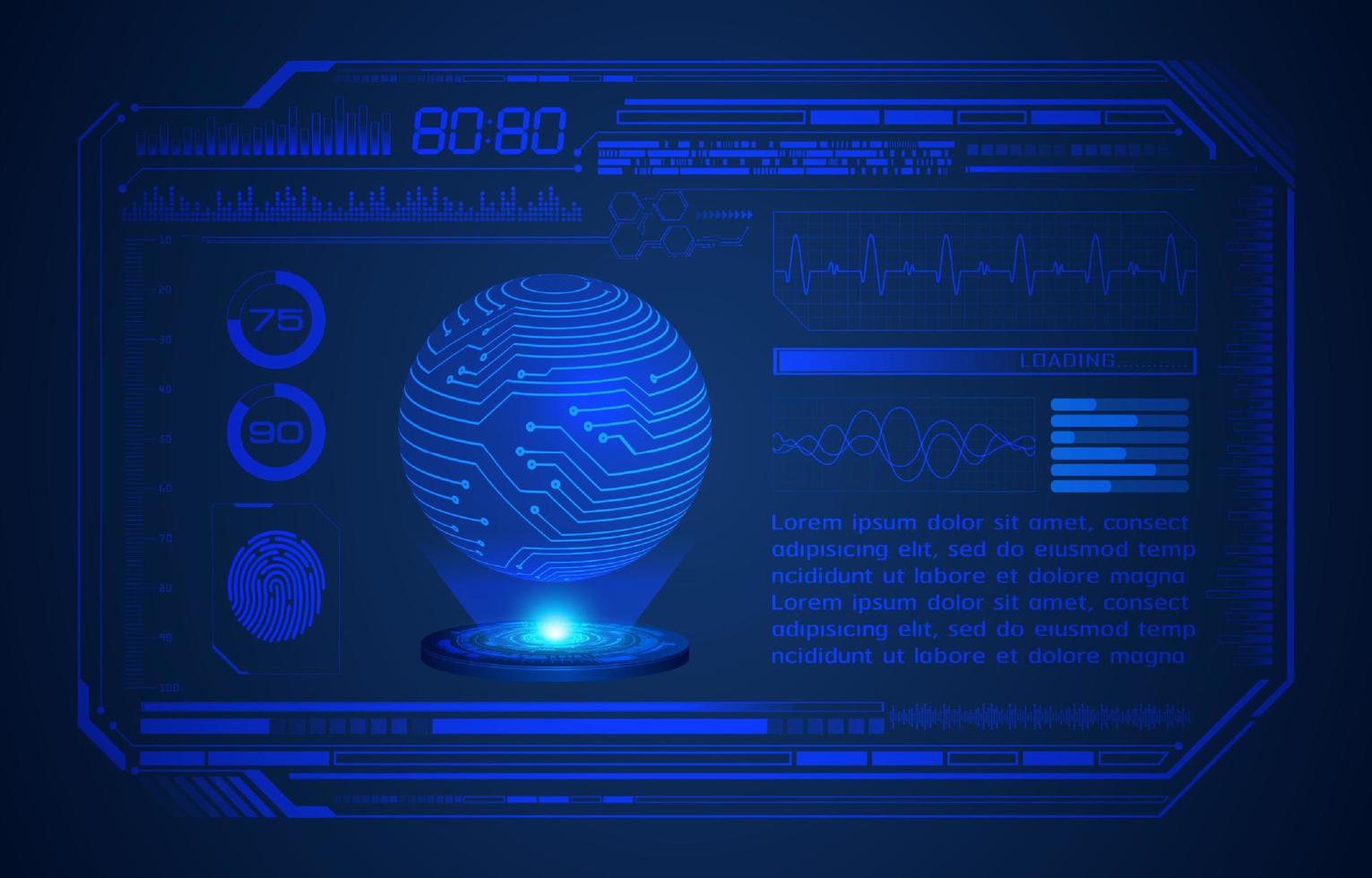 blauw modern hud technologie scherm achtergrond met holografische wereldbol vector