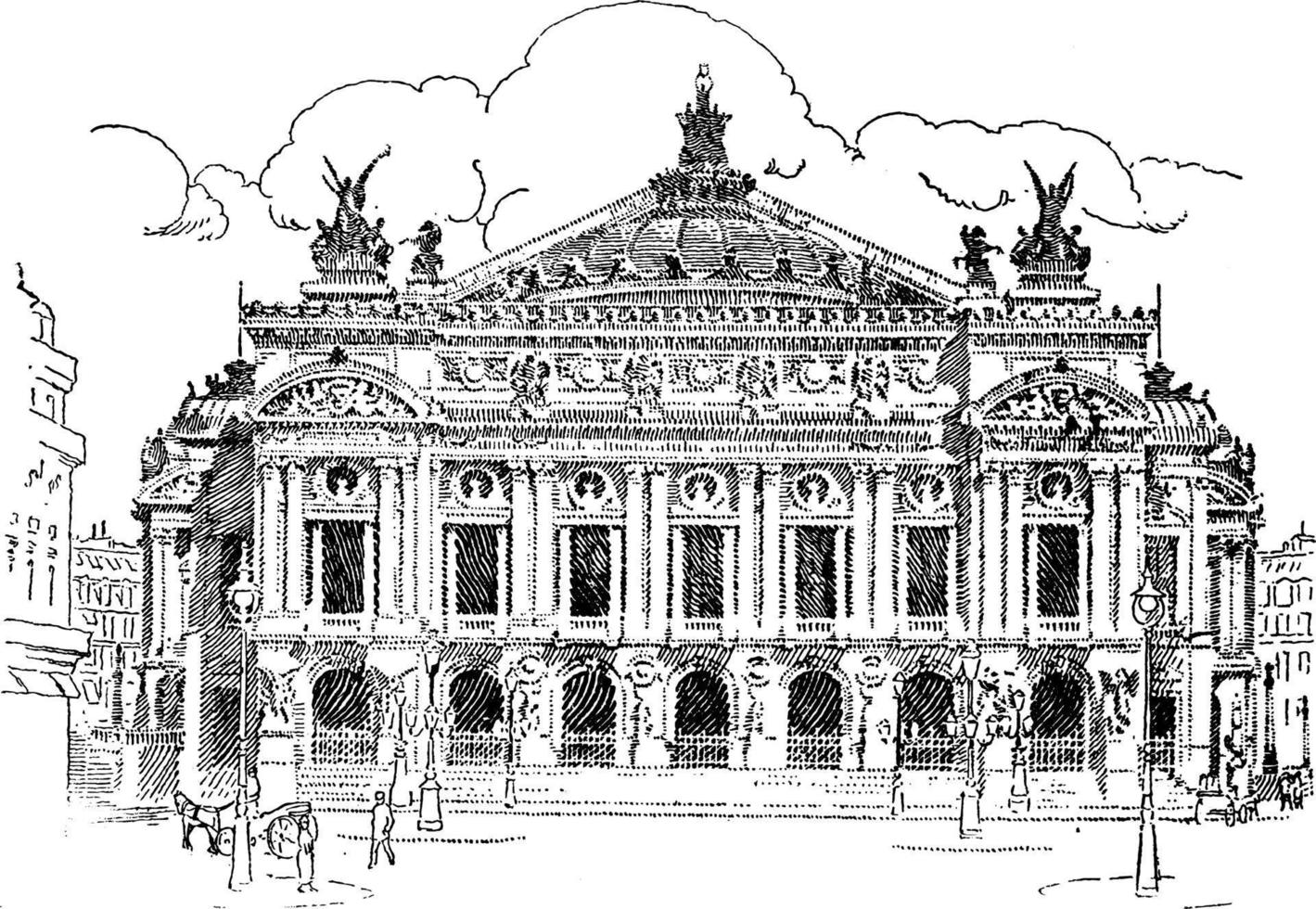 de opera, Parijs, wijnoogst illustratie. vector