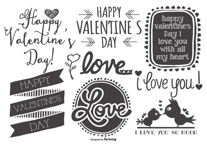 Leuke Schetsmatige Handgetekende Valentijnsdag Etiketten vector