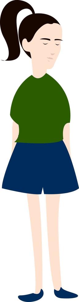 meisje met breed korte broek, illustratie, vector Aan wit achtergrond.