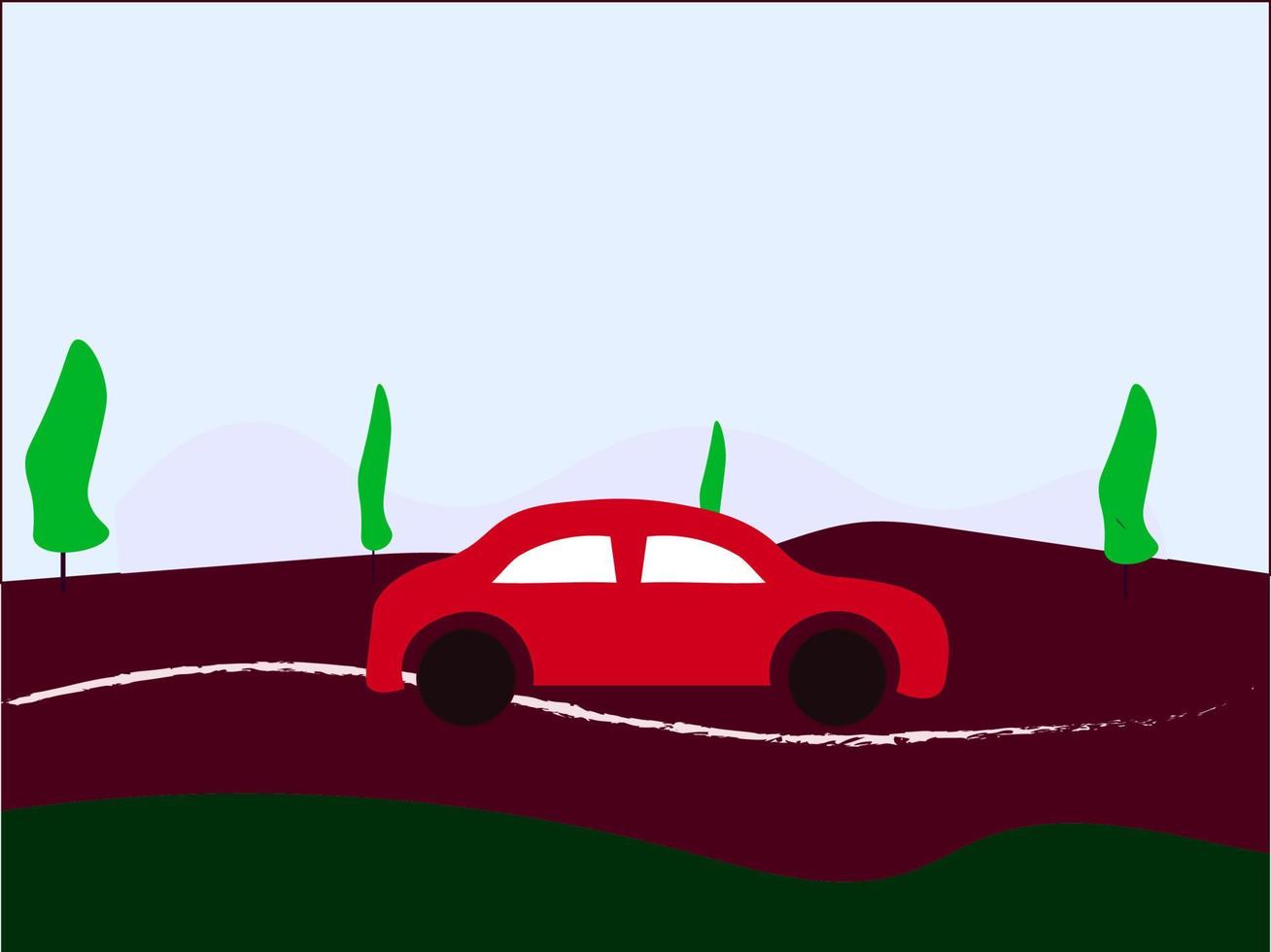 auto Aan de weg, illustratie, vector Aan wit achtergrond.