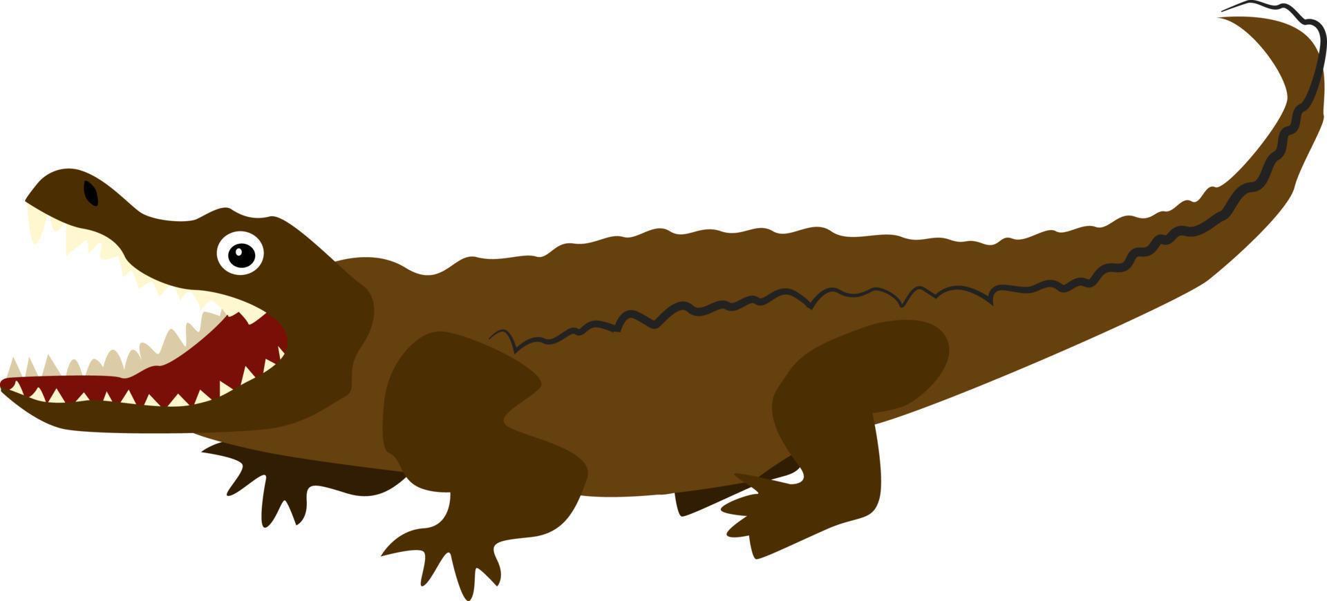 bruin krokodil, illustratie, vector Aan wit achtergrond.