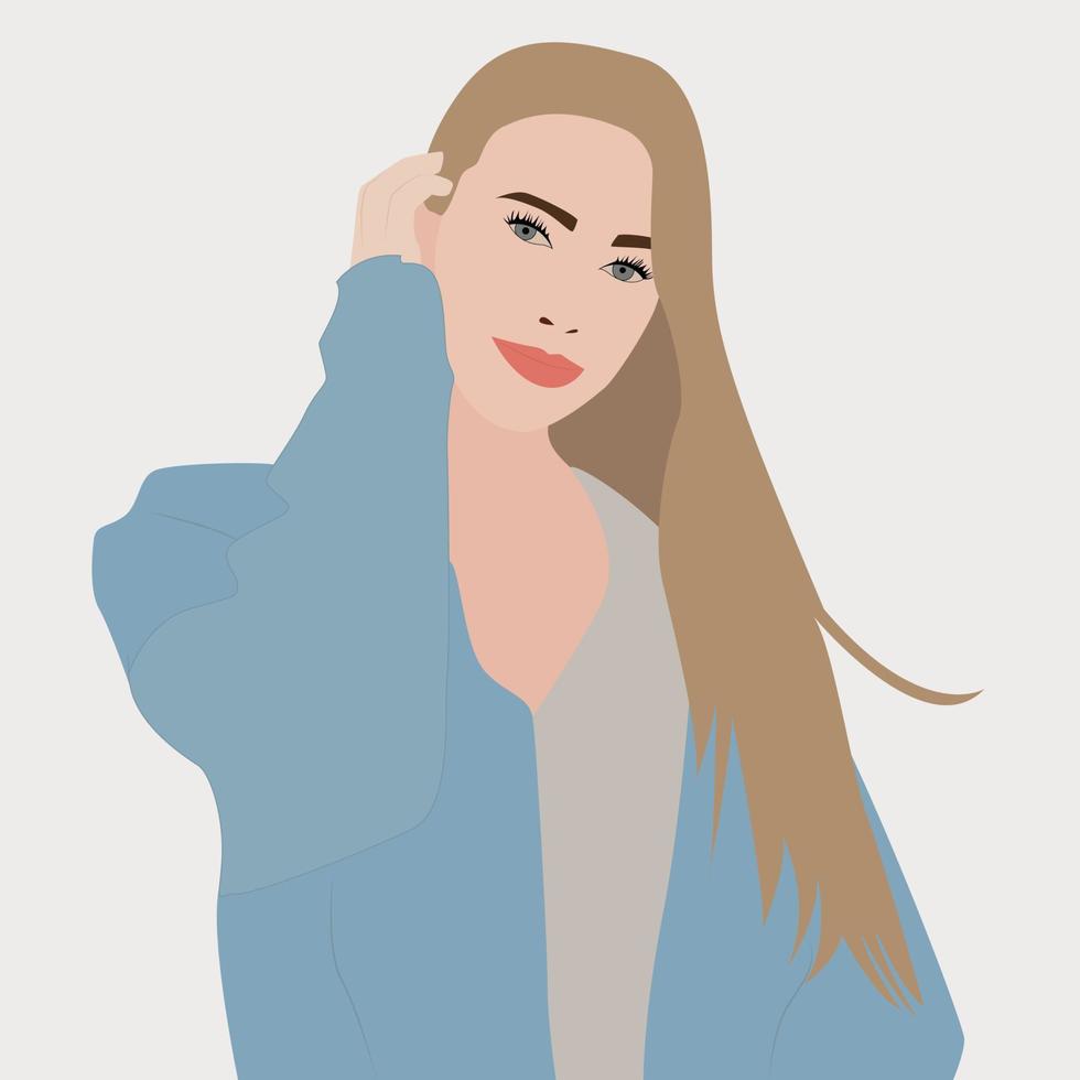 meisje in blauw jasje, illustratie, vector Aan wit achtergrond.