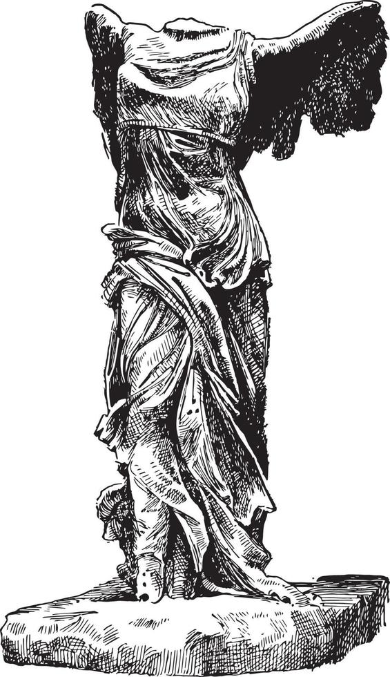 gevleugeld zege van samothrace is een marmeren beeldhouwwerk, wijnoogst gravure. vector