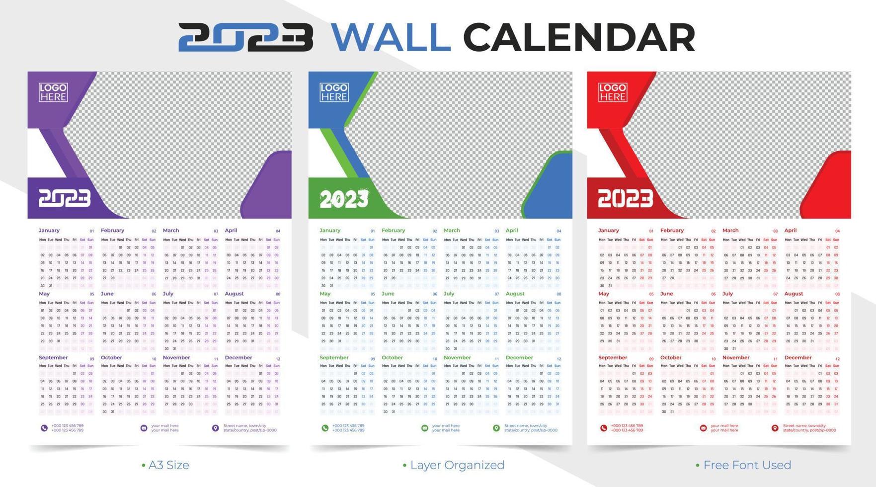 nieuw en modern 2023 nieuw jaar een bladzijde kalender sjabloon ontwerp vector