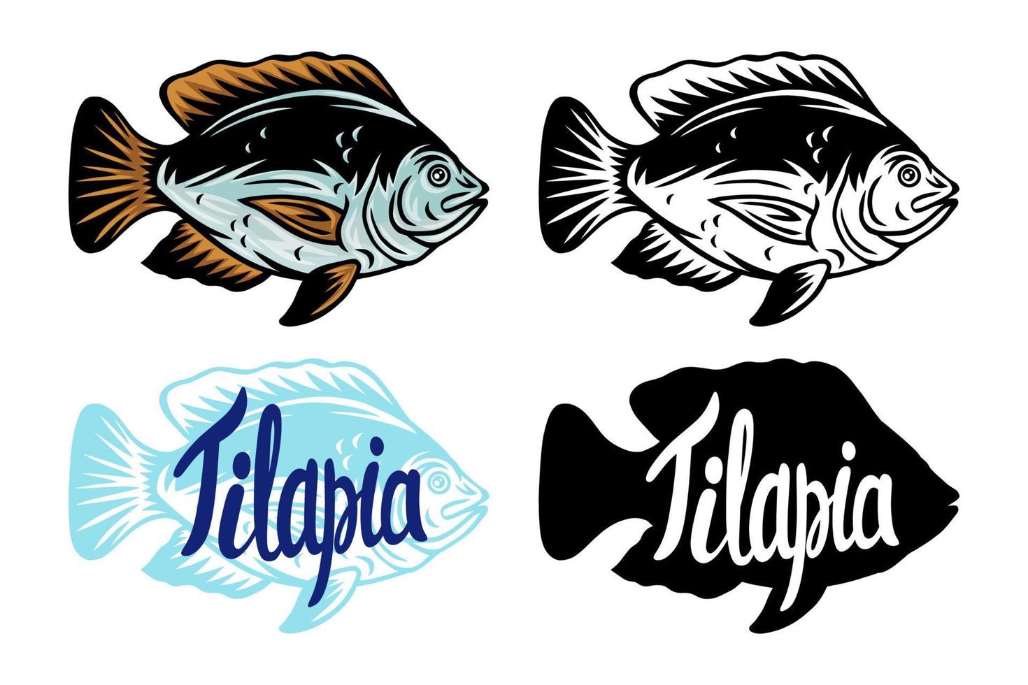 wijnoogst tilapia vis silhouet belettering retro geïsoleerd vector illustratie Aan een wit achtergrond.