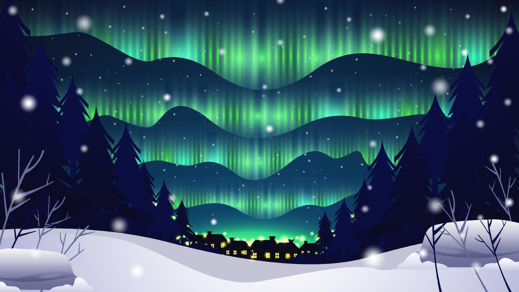 Aurora in winter achtergrond vector