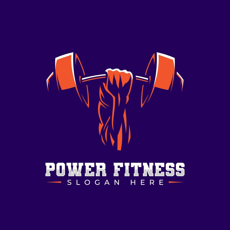 gespierd hand- hijs- barbell lichaam bouwer sport embleem logo. fitheid, Sportschool, oefening vector illustratie.