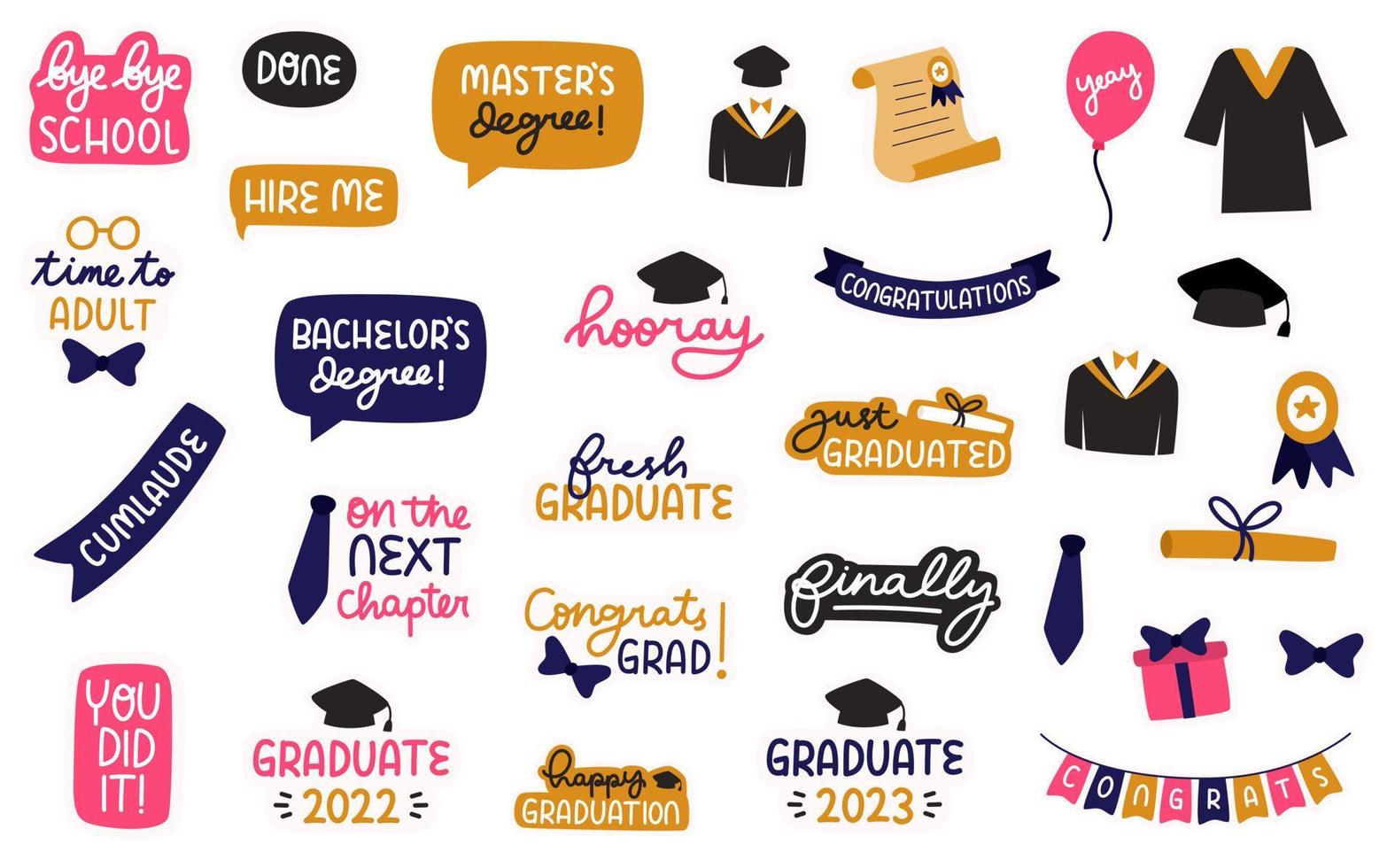 diploma uitreiking sticker ontwerp. foto stand rekwisieten voor diploma uitreiking feest. reeks van diploma uitreiking etiketten. vector