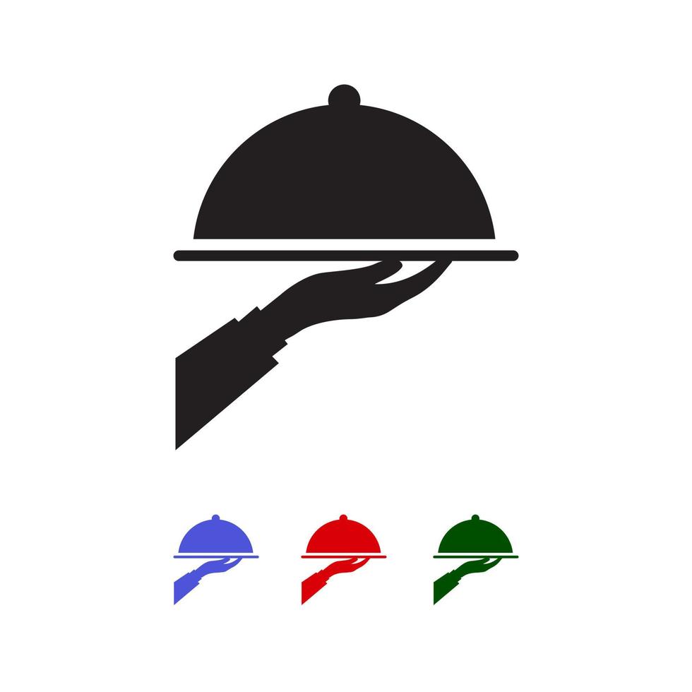 voedsel portie dienblad met hand- een ober serveerster logo symbool restaurant vector illustratie in vlak stijl