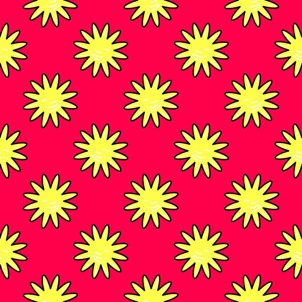 geel bloemen, naadloos patroon Aan rood achtergrond. vector