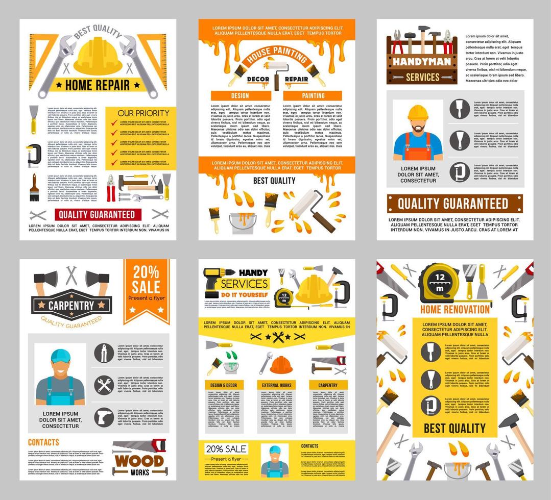 huis reparatie gereedschap banier set, bouw ontwerp vector