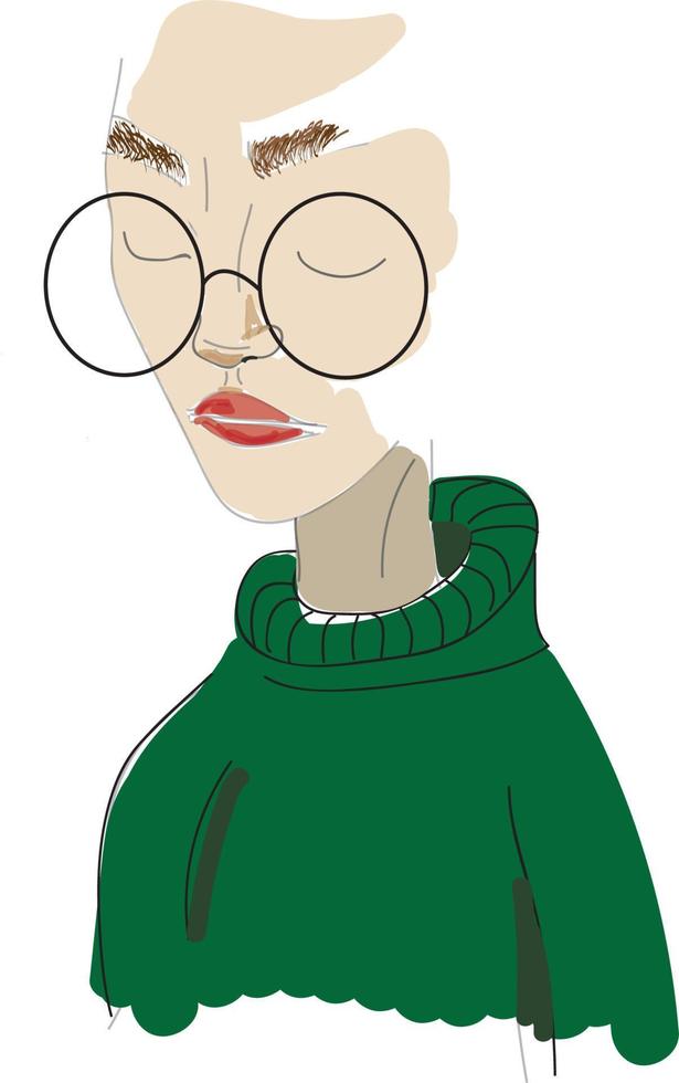 een meisje in een groen trui, vector of kleur illustratie.