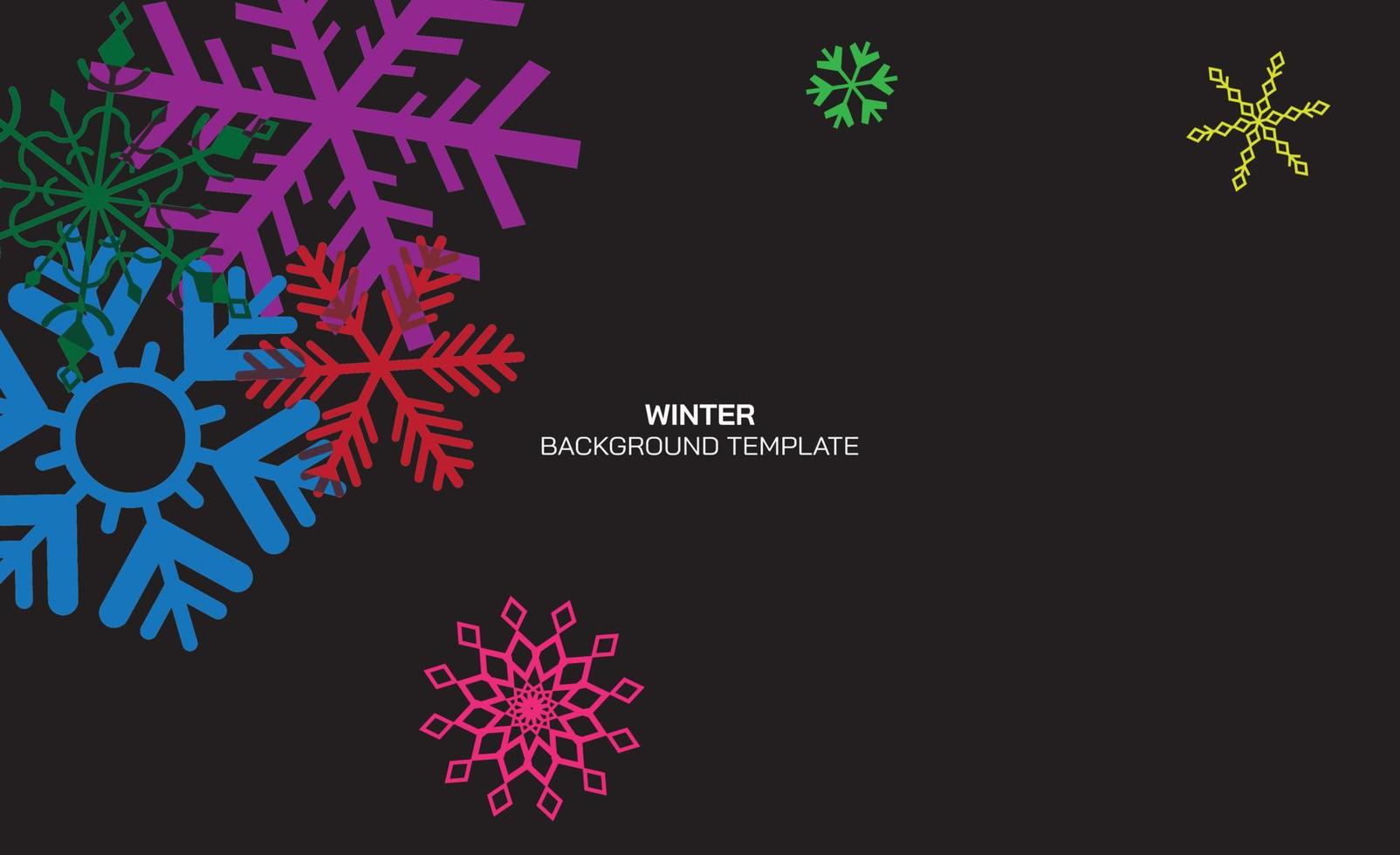abstract sneeuwvlokken vidvid kleuren Aan zwart achtergrond hebben blanco ruimte. kleurrijk winter uitnodiging sjabloon. vector