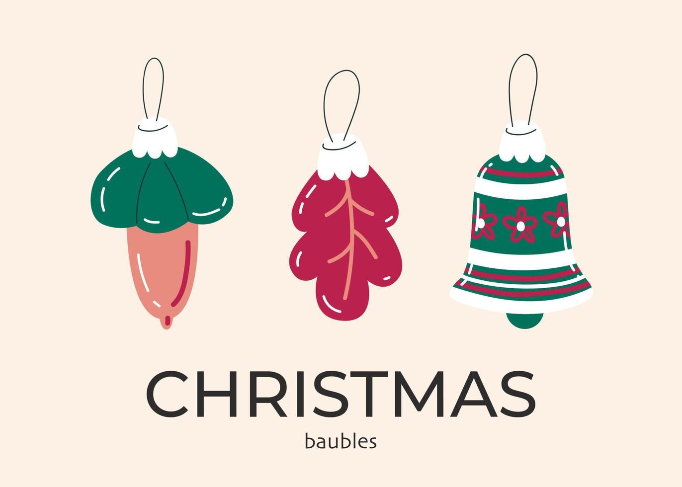 wijnoogst Kerstmis kerstballen vlak kleurrijk clip art. speelgoed reeks vector