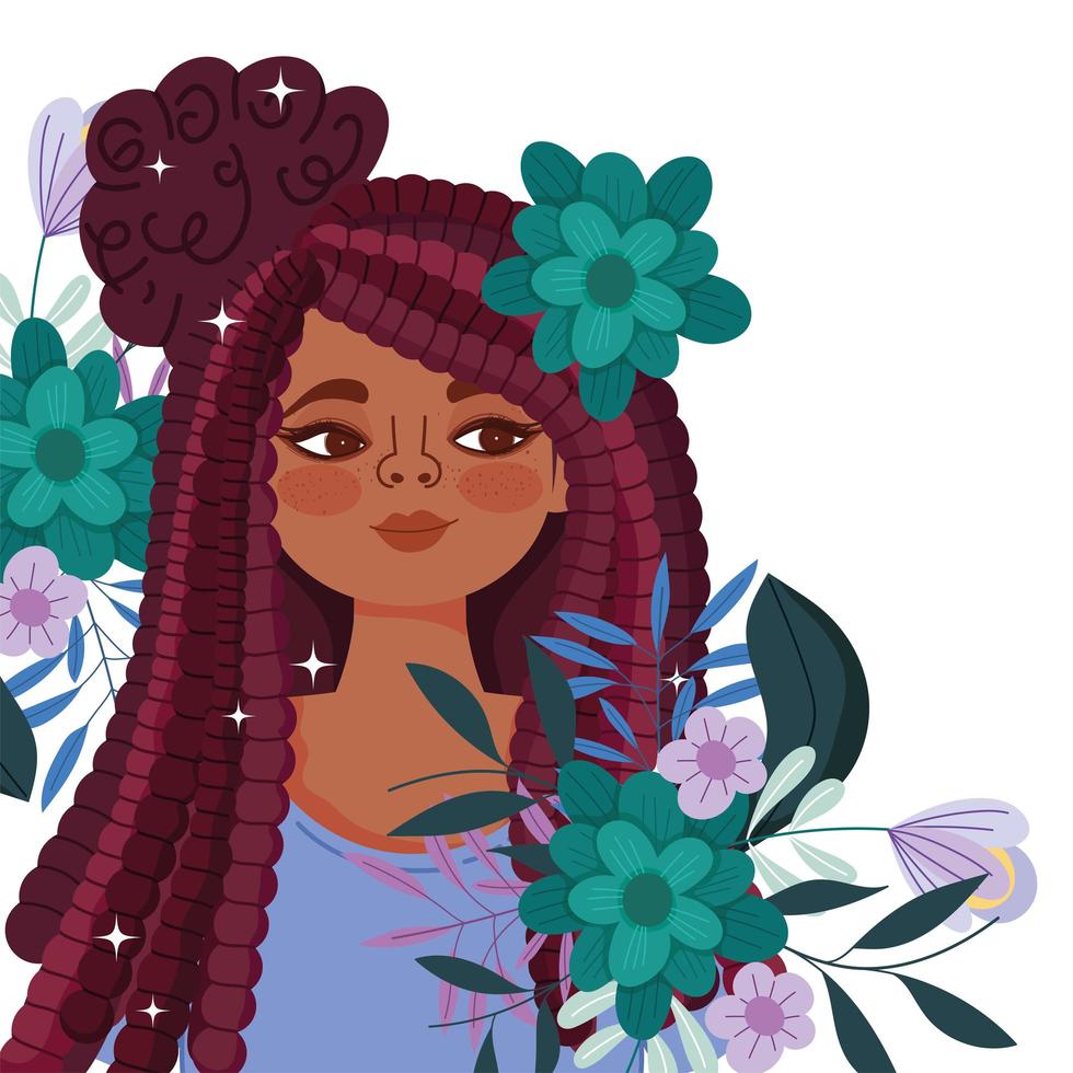 Afro-Amerikaanse jonge vrouw met bloemen vector