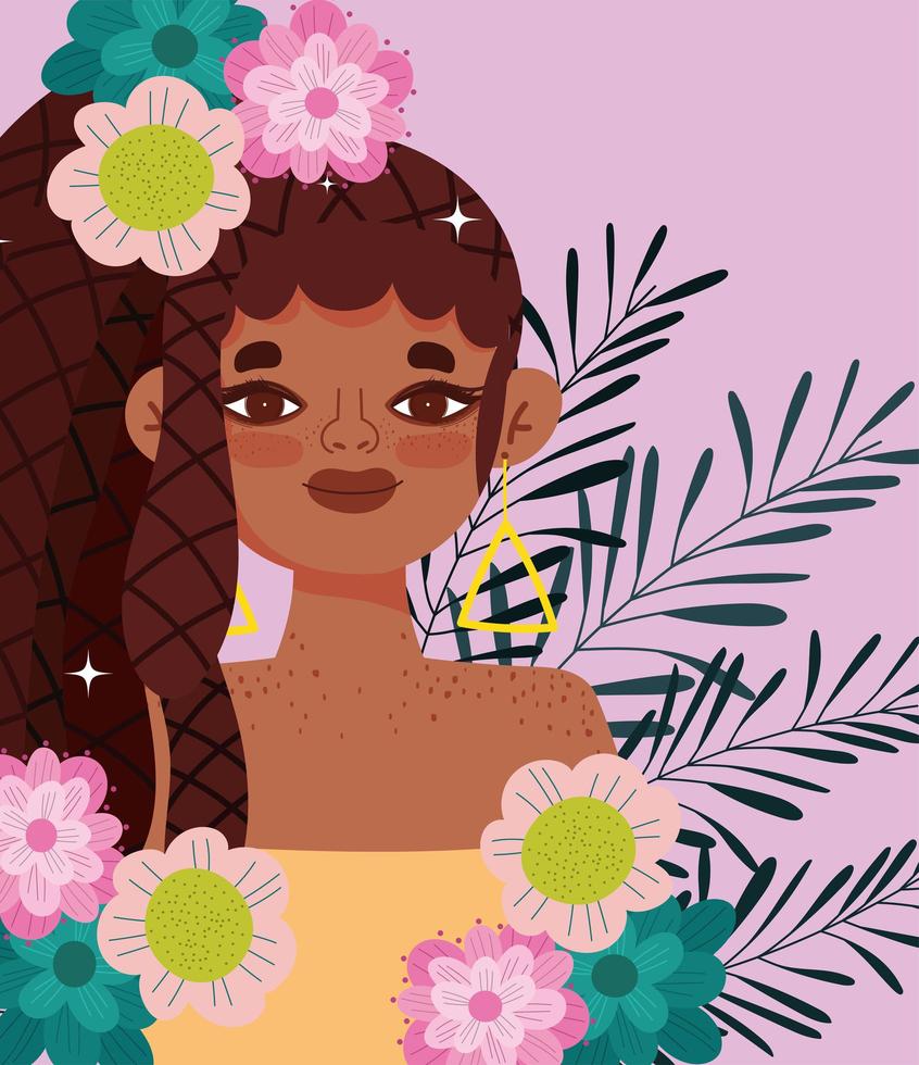 Afro-Amerikaanse jonge vrouw met bloemen vector