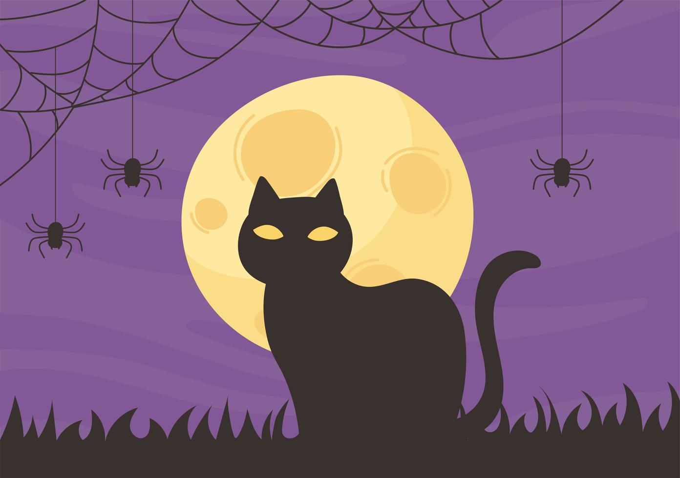 happy halloween, zwarte kat en maan 's nachts vector