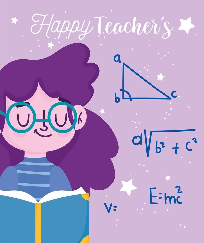 gelukkige lerarendag, student met leren van boeklessen vector