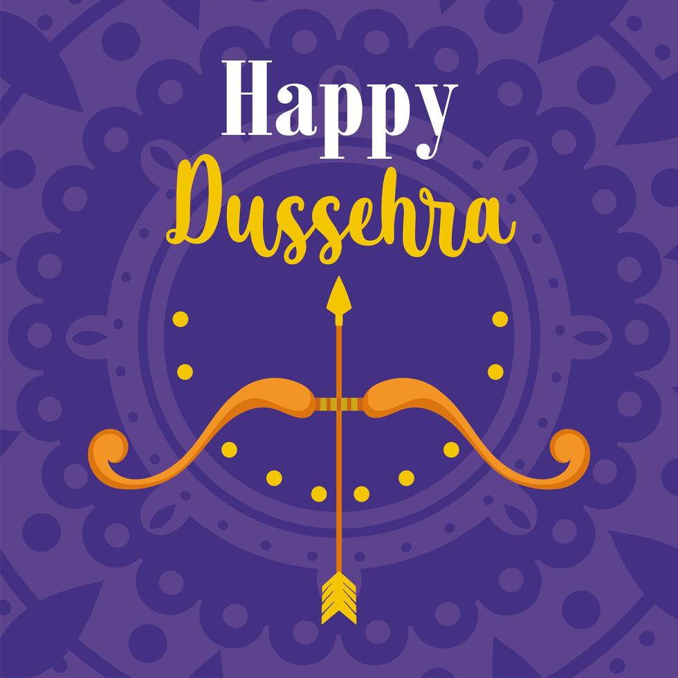 gelukkig dussehra-festival van de kaart van India met pijlen, bogen vector