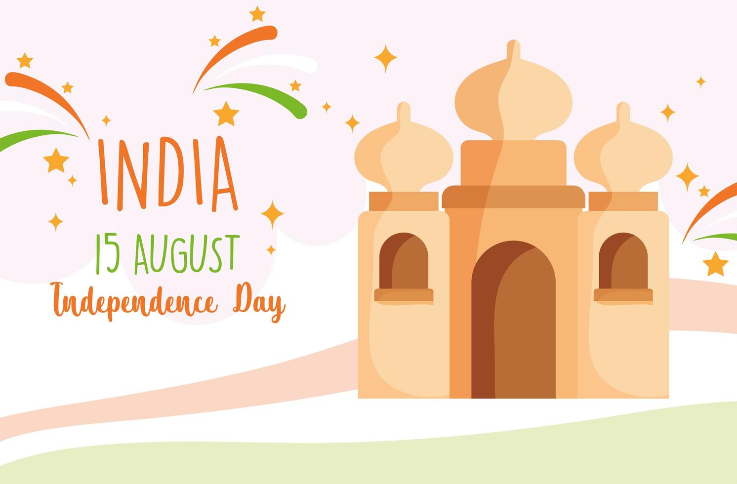 gelukkige onafhankelijkheidsdag india, taj mahal oriëntatiepuntontwerp vector