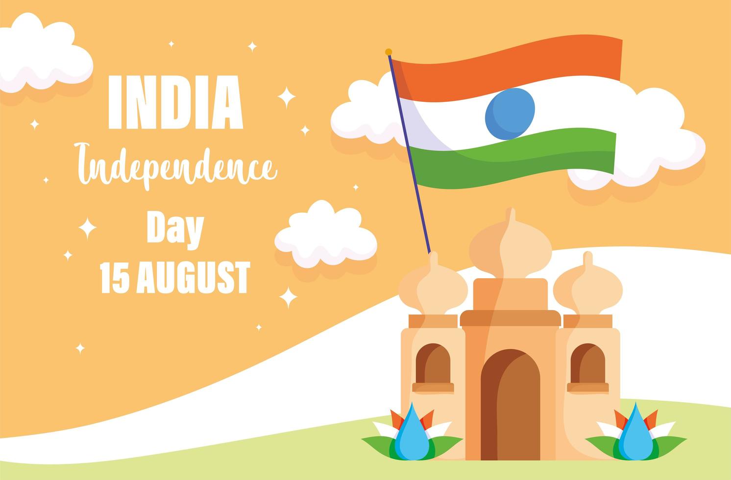 gelukkige onafhankelijkheidsdag india, taj mahal met vlagviering vector