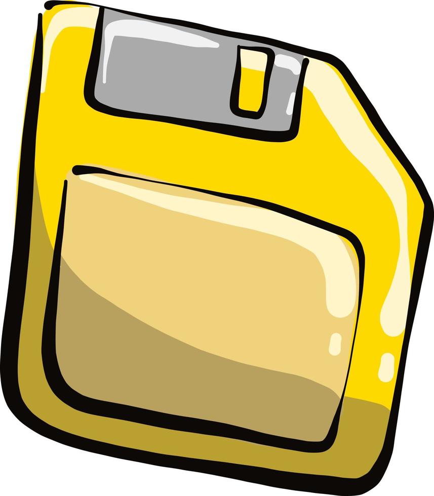 geel floppy schijf, illustratie, vector Aan een wit achtergrond.